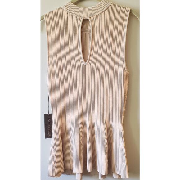 NWT WOMENS MEDIUM EVA MENDES BEIGE PEPLUM SLEEVELESS RIBBED KNIT SWEATER - Picture 7 of 11